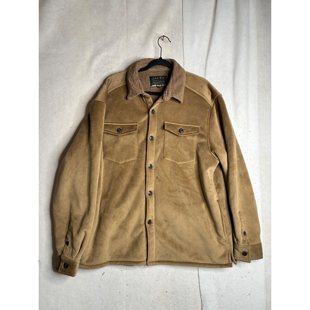 Jachs New York Mens XL Corduroy Sherpa Lined Shirt Jacket Tan Brown Shacket
